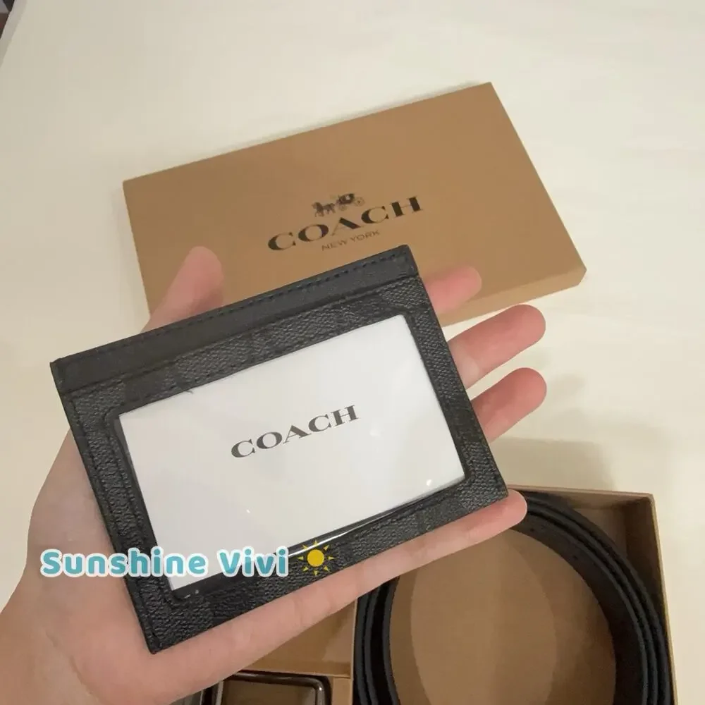 NWT Coach C8278 Boxed Card Case & Belt Set Colorblock Signature Canvas Black